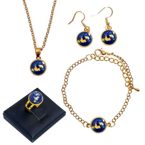 Kék-arany (lánc, karkötő, fülbevaló, gyűrű) szett, arany és ezüst színben 37640975