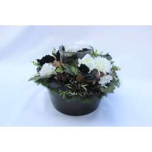Fekete-fehér kegyeleti ikebana üveg gyertyatartóval, 45 cm - Kegyeleti dekoráció