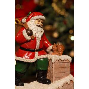 Mikulás kéménnyel és mókussal karácsonyfadísz, 19 cm magas - Nonbrand Karácsonyfadísz
