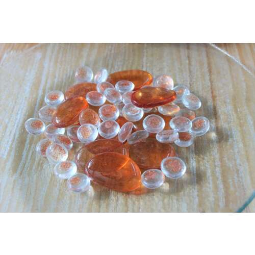 40 darab narancssárga és átlátszó üveg díszkő