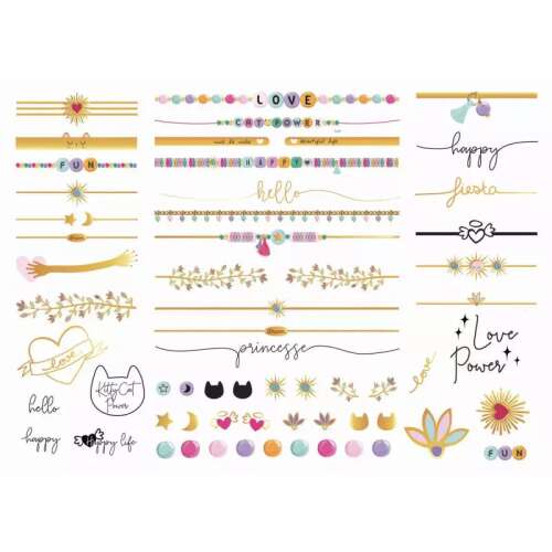 Auzou Mes P'tits Tattoos ideiglenes tetoválások, 50+ minta, aranyos és színes karkötőkkel, szívekkel, csillagokkal és még sok mással