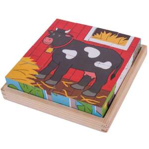 Puzzle din blocuri din lemn Bigjigs Toys, vacă la fermă - Puzzle pentru copii