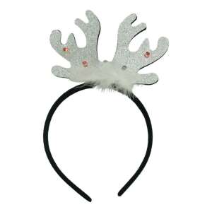 Flippy karácsonyi rénszarvas fejpánt ezüst csillogó agancsokkal és piros ékkövekkel - Hajcsat, hajráf