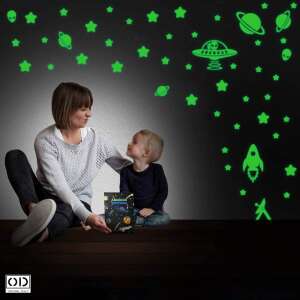 Glow in the dark stars, planets, aliens, and rockets wall stickers for kids room decor, Original Deals brand - Window sticker