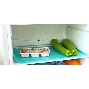 ORIGINAL DEALS refrigerator shelf liner, blue, non-slip, 4 pack, 30 x 45 cm, in use, in refrigerator - Window sticker