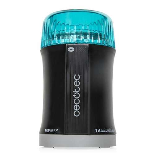 Cecotec TitanMill coffee grinder with titanium blades, black and blue, BPA free