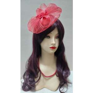 Piros menyasszonyi kalap gyöngyös, selyemrózsás díszítéssel - Női kalap