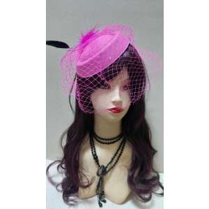 Rózsaszín pillbox kalap fátyollal és tollal, női kalap, esküvői kalap, koktélkalap - Női kalap