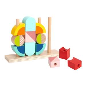 Tooky Toy Fa Montessori blocuri de construcție - Animale și forme, blocuri de construcție din lemn colorate pentru copii pentru a construi animale - Jocuri de sortare a formelor