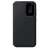 Samsung Smart View Wallet Case for Galaxy S23 FE, black, closed view, front side, showing clock