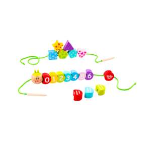 Jucărie din lemn Tooky Toys pentru înșirare, mărgele colorate cu numere și forme, excelentă pentru dezvoltarea abilităților motorii fine și învățare - Premergatoare, Premergatoare și Jocuri de dezvoltare pentru copii mici