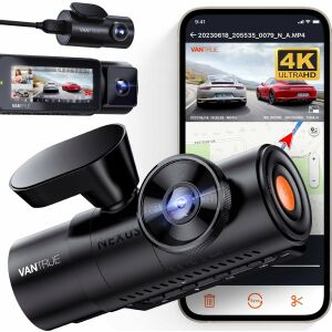 Cameră auto Vantrue N4 Pro 4K cu înregistrare frontală, spate și interioară, cu senzor Sony STARVIS 2 și integrare cu aplicația pentru smartphone. - Camere auto