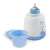 Esperanza EKB002 Pumpkin baby bottle warmer, white and blue, with a bottle and a bowl