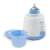 Esperanza EKB002 Pumpkin baby bottle warmer, white and blue, with a bottle and a bowl