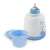Esperanza EKB002 Pumpkin baby bottle warmer, white and blue, with a bottle and a bowl