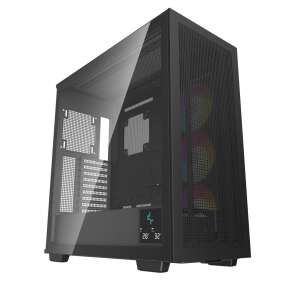 DeepCool MORPHEUS computer case, black, angled view, tempered glass side panel - DeepCool Computer Case