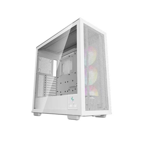 Carcasă PC DeepCool MORPHEUS Albă Vedere unghiulară cu panou lateral din sticlă securizată