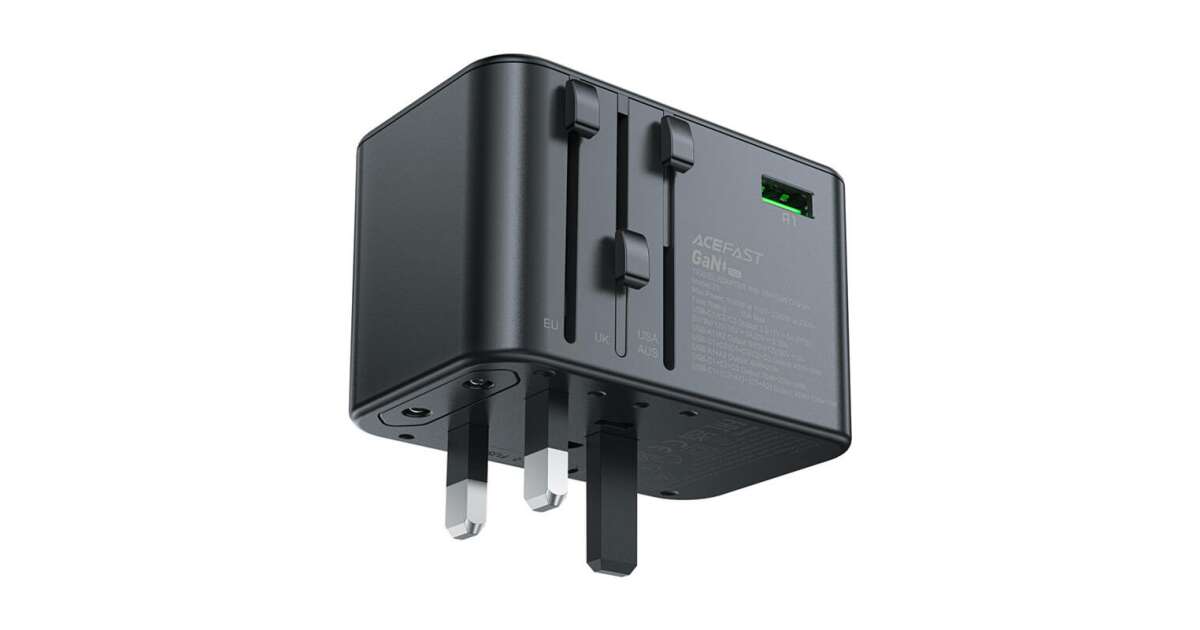 Adaptor pentru Priza 3x Type-C, EU, UK, AUS, US, GaN, PD75W - Acefast (Z1) - Black 87975630