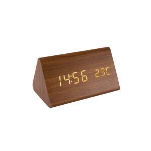 Wooden digital alarm clock with LED display, showing time and temperature - Alarm Clock