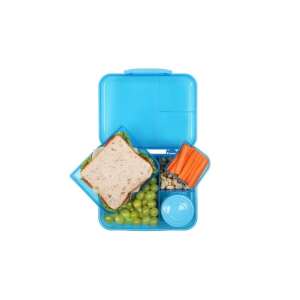 Sistema 41690 TO GO 1.65L Kunststoff-Behälter, blau, mit Fächern für Mittagessen und Snacks, gefüllt mit Essen - Sistema