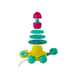 Tomy Toomies Jurassic World Ankylosaurus за теглене, играчка за теглене с подреждащи се пръстени и бебе динозавър в яйце - Плъзгаща се, дърпаща играчка