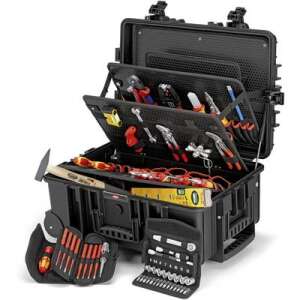 Knipex Robust45 Move Elektro szerszámos láda, nyitva, rendezett rekeszekkel és szerszámokkal - Knipex