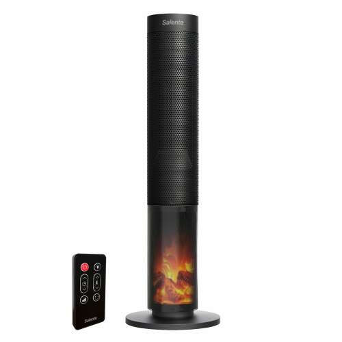 Salente HotTower electric fireplace heater with realistic flame effect and remote control
