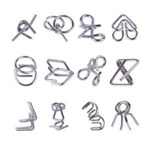 Educational and Interactive 3D Metal Puzzle Set, 12 Puzzles, for Kids and Teens