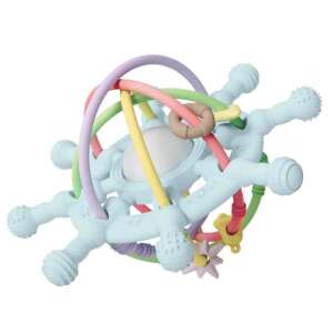 Baby Teething Interactive Rattle Ball for Motor Skills, Gum Ring, Silicone Sensory Soother, Blue