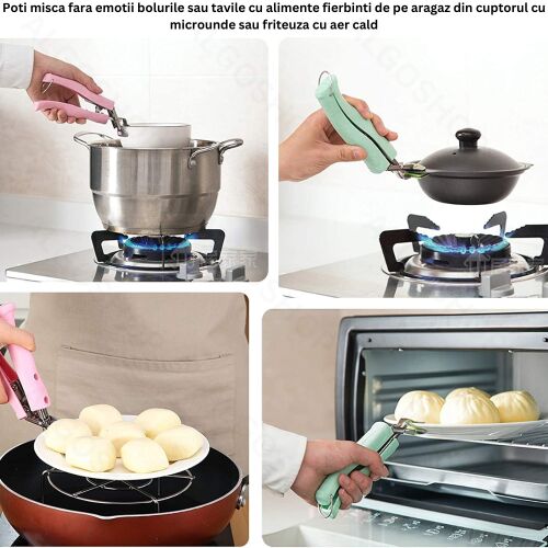 Universal stainless steel hot dish gripper for safe handling of hot pots, pans, and plates