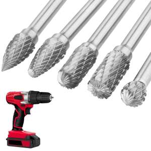 5-piece set of tungsten carbide router bits for metal, wood and other materials, tip diameter 12 mm and collet 6 mm