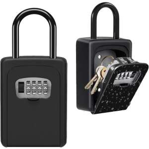 Algoshop® Key Safe with Internal Dimensions 90 x 65 x 33 mm, Waterproof Outer Case with 4-Digit Mechanical Combination Lock, Black