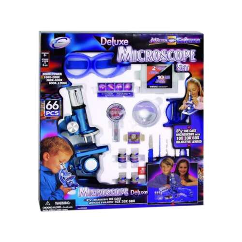 Set de microscop Deluxe cu 66 de piese, inclusiv un microscop turnat cu lentile obiective de 10x, 30x și 60x