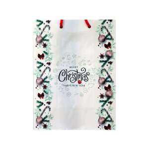 Pungă cadou cu mânere roșii, 17,5x22,5x9,5cm, cu ornamente de Crăciun și design cu bastoane de bomboane - Ambalaje cadouri