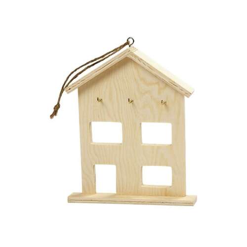 Fa házikó kulcsakasztó, 20 cm, 3 kampóval - Biztonság