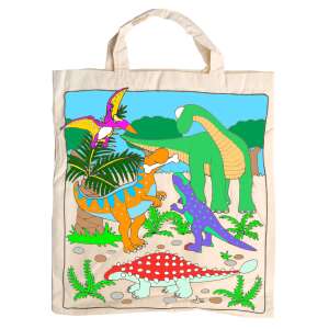 XL Dinosaurier-Baumwolltasche, zum Ausmalen, 38 x 42 cm - Goki