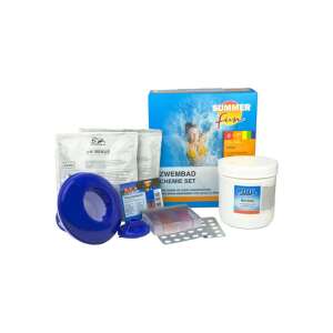 Summer Fun medence vegyszerek szett, tartalmaz pH mínuszt, klórtáblákat, tesztkészletet és egy úszó klóradagolót - Kézi tisztító eszköz