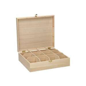Holz-Teebeutel-Box mit 12 Fächern, naturbelassen, geöffnet - Lagerung & Organisation