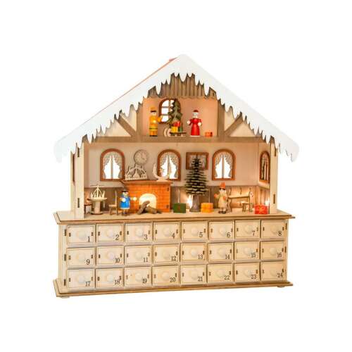 Calendar de advent din lemn cu lumini de zi