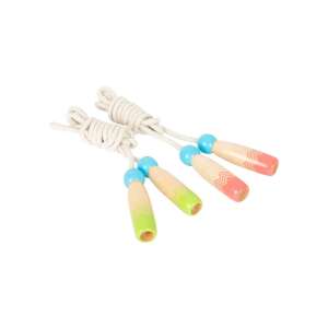 Small Foot Springseil, 2er Pack, Holzgriffe, weißes Seil, blaue, grüne und rosa Details - Springseile