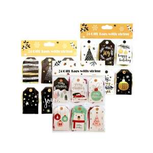 24 etichete cadou de Crăciun cu șnur, modele asortate - Felicitări, invitații