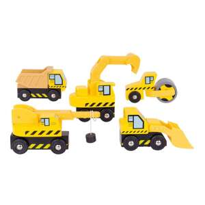 Bigjigs Toys Construction Vehicles Wooden Play Set, 5 Piece Set, Includes Dump Truck, Excavator, Roller, Bulldozer, and Front Loader - Bigjigs