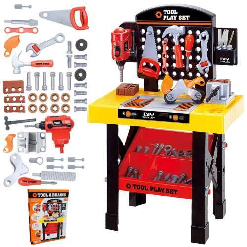 Tool & Brains DIY Tool Play Set, 54 pieces, kids workbench, toy tools, pretend play, kids toy, construction toy, kids workbench, playset, kids tools, pretend play, construction toy