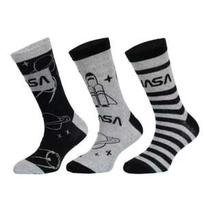 3er Pack NASA Socken für Kinder mit Weltraum-Motiven, Raketen, Planeten und Sternen in Schwarz und Grau - NASA