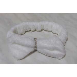 Fehér plüss fejpánt masnival és strasszokkal - Fejpánt, fejkendő