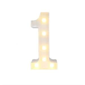 Fehér LED-es 1-es számú lámpa, 22cm magas, elemes, melegfehér fény - Dekorációs lámpa