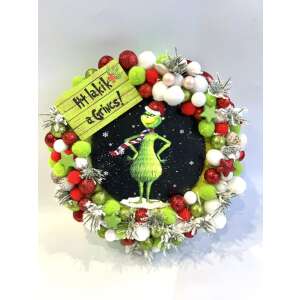 Grincs ajtódísz - 'Itt lakik a Grincs' karácsonyi dekoráció - Ajtódísz