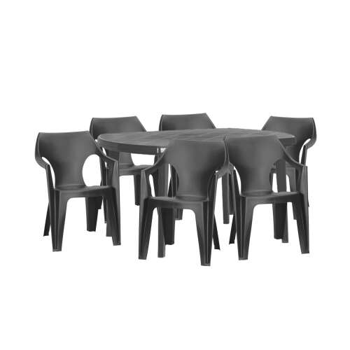 Elte 6+1 kerti bútor garnitúra, grafit szín, 6 szék és 1 asztal, kültéri étkezőgarnitúra, teraszbútor
