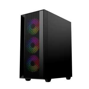 Carcasă de computer Gembird Fornax 4000 neagră cu panou lateral din sticlă călită, ventilatoare RGB și panou frontal din plasă - Gembird