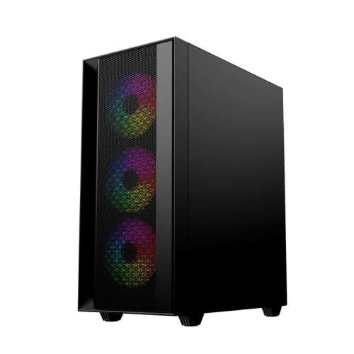 Carcasă de computer Gembird Fornax 4000 neagră cu panou lateral din sticlă călită, ventilatoare RGB și panou frontal din plasă